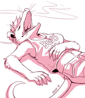 An opossum laying on her back, asleep with a cigarette in her mouth.