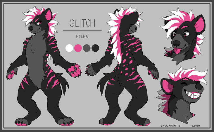 Reference sheet of glitch, a hyena.