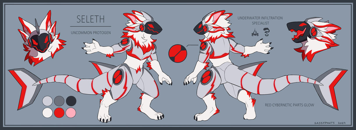 Reference sheet of Seleth, an uncommon protogen.