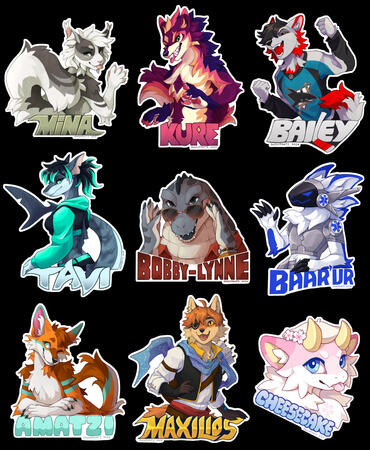 A layout of nine bust and half body badges. A layout of nine bust and half body badges.