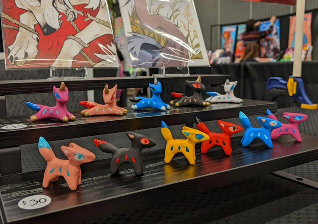 A close up of my setup, showing colorful clay creatures. A close up of my setup, showing colorful clay creatures.