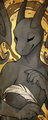 A dragon on a gold background with ink swirls.