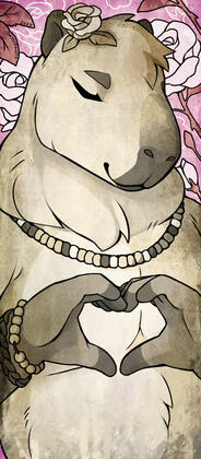 A capybara on a pink rose background.