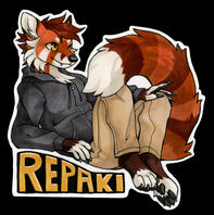 Marker full body badge of Repaki, a red panda/fox