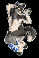 Marker full body badge of Elly, a wolf.