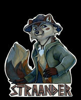 Marker half body badge of Straander, a pine marten. Marker half body badge of Straander, a pine marten.