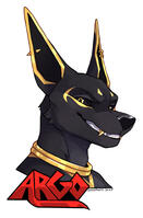 Digital bust badge of Argo, an Anubian jackal. Digital bust badge of Argo, an Anubian jackal.