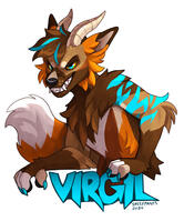Digital half body badge of Virgil, a horned fox.